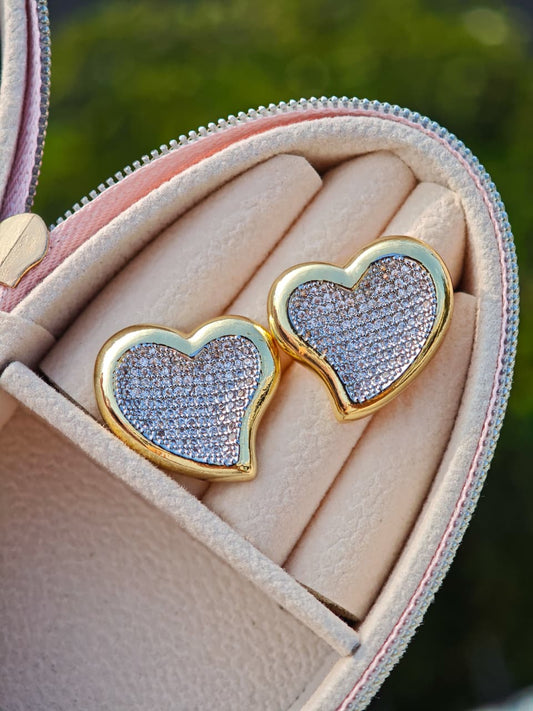 Aretes de Corazon Llenos de Zirconias