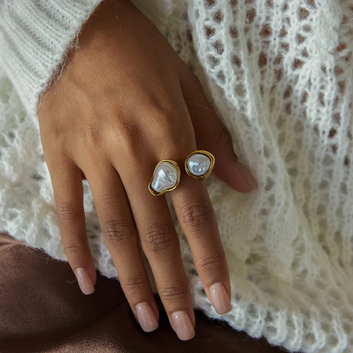 Anillo Doble Perla Amorfo