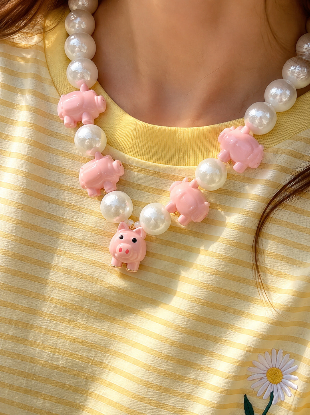 Collar Chunky de Perlas y Cerditos
