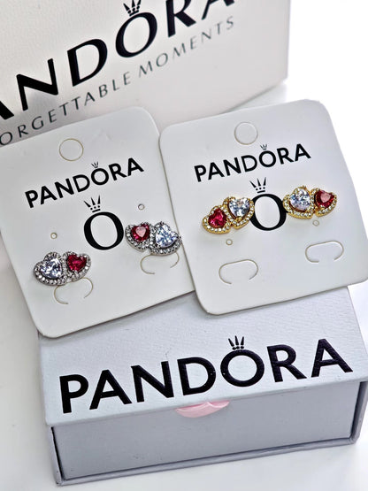 Aretes Pandora Corazon Rojo y Blanco