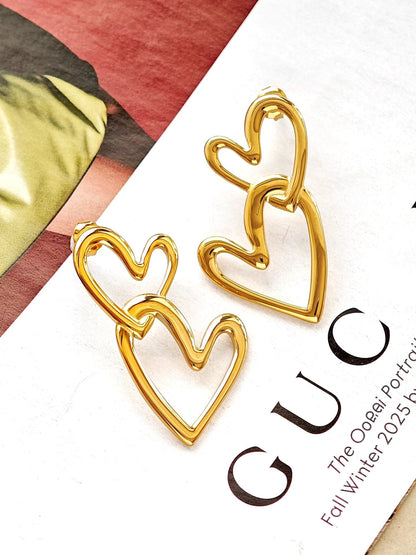 Aretes Doble Corazon Enlazado