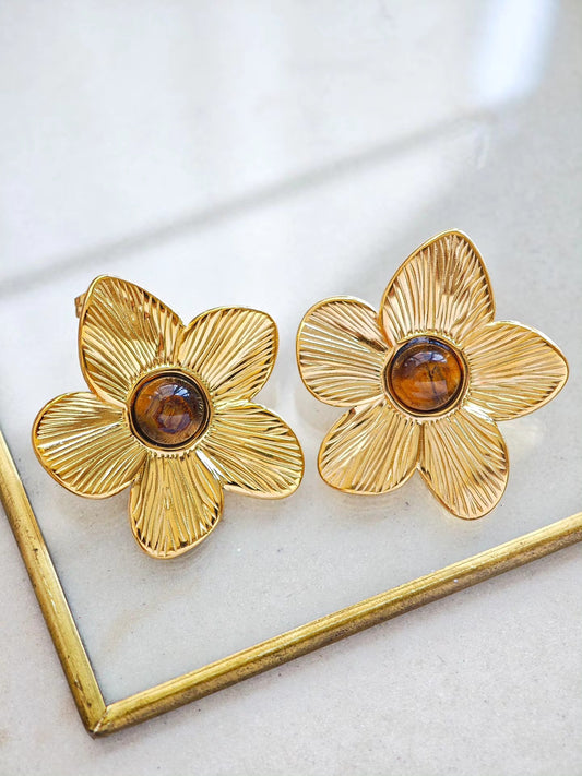 Aretes de Flor con Piedra Carey