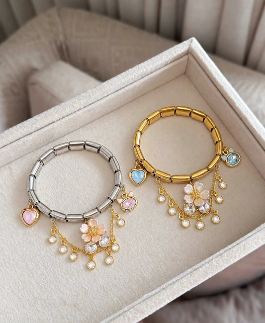 Pulsera Italiana de Flor y Dijes