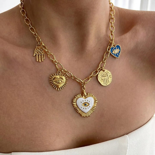 Collar Multi Dijes de Corazón Blanco