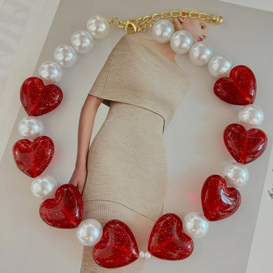 Collar Corazones con Perlas