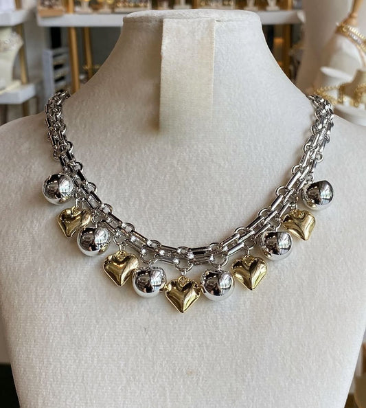 Collar Corazones Con Bolitas