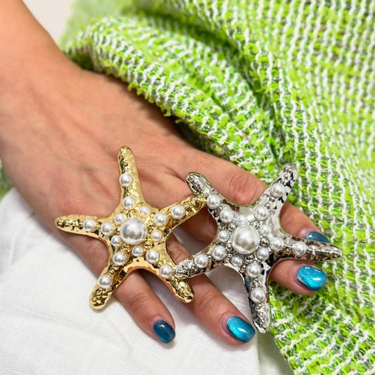 Anillos Estrella Chunky con Perlas
