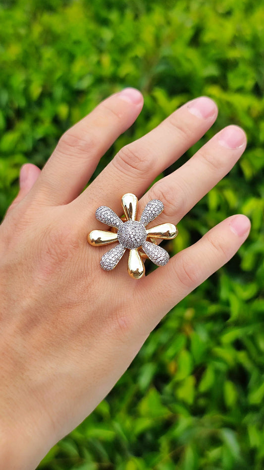 Anillo Flor Bitono con zirconias