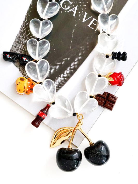 Collar de Corazones Multi Dijes con Cereza