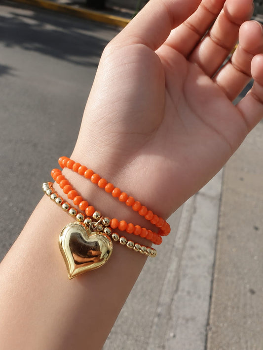 Pulsera Naranja de Corazon
