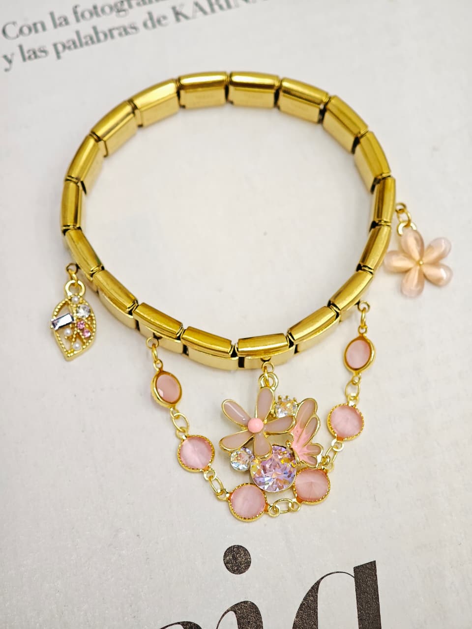 Pulsera Italiana de Flor Rosa