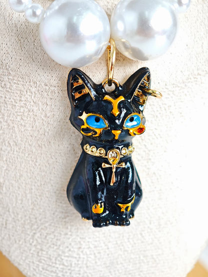 Collar Maxi de Gatito y Perlas