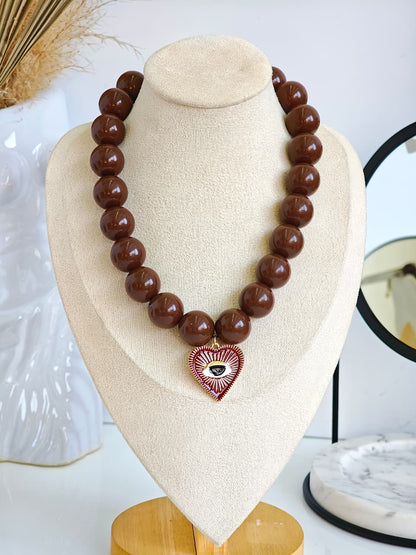 Collar de Corazon con Ojito Café