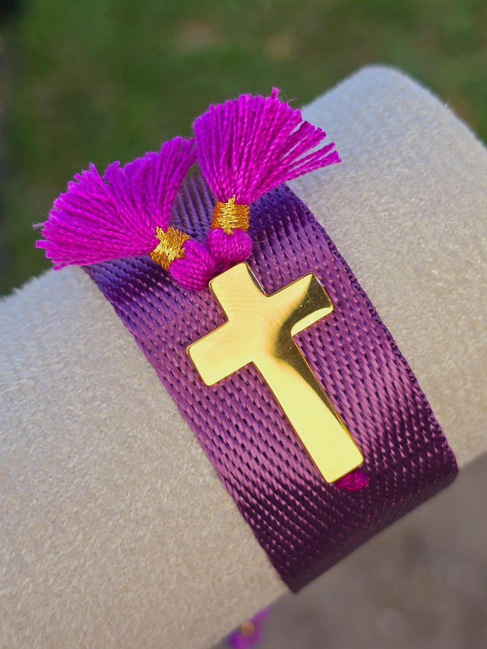 Pulsera Tela con Cruz