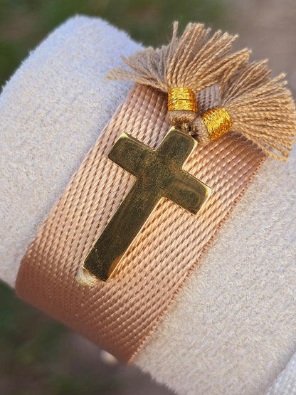 Pulsera Tela con Cruz