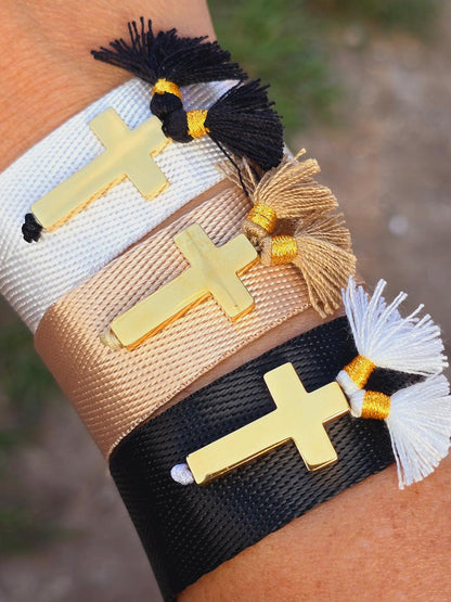 Pulsera Tela con Cruz