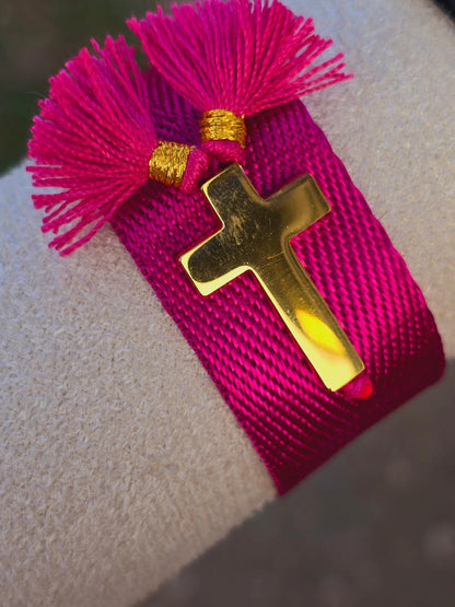 Pulsera Tela con Cruz