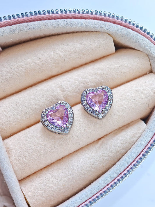 Aretes Tipo Pandora Corazon Rosa
