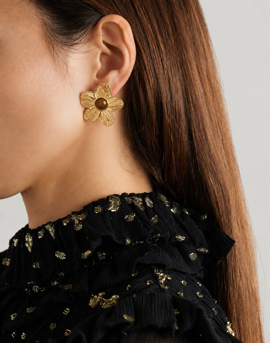 Aretes de Flor con Piedra Carey