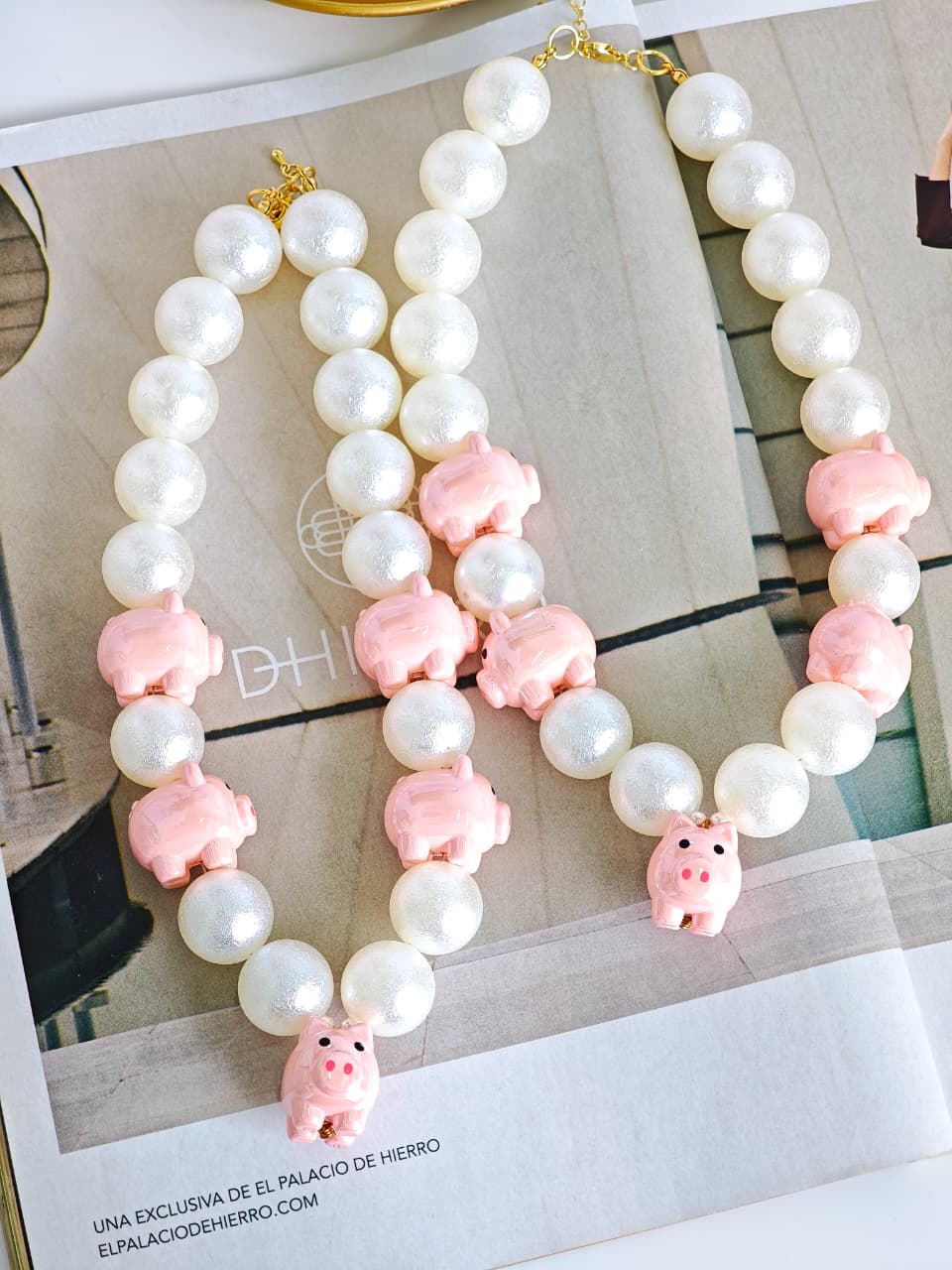 Collar Chunky de Perlas y Cerditos