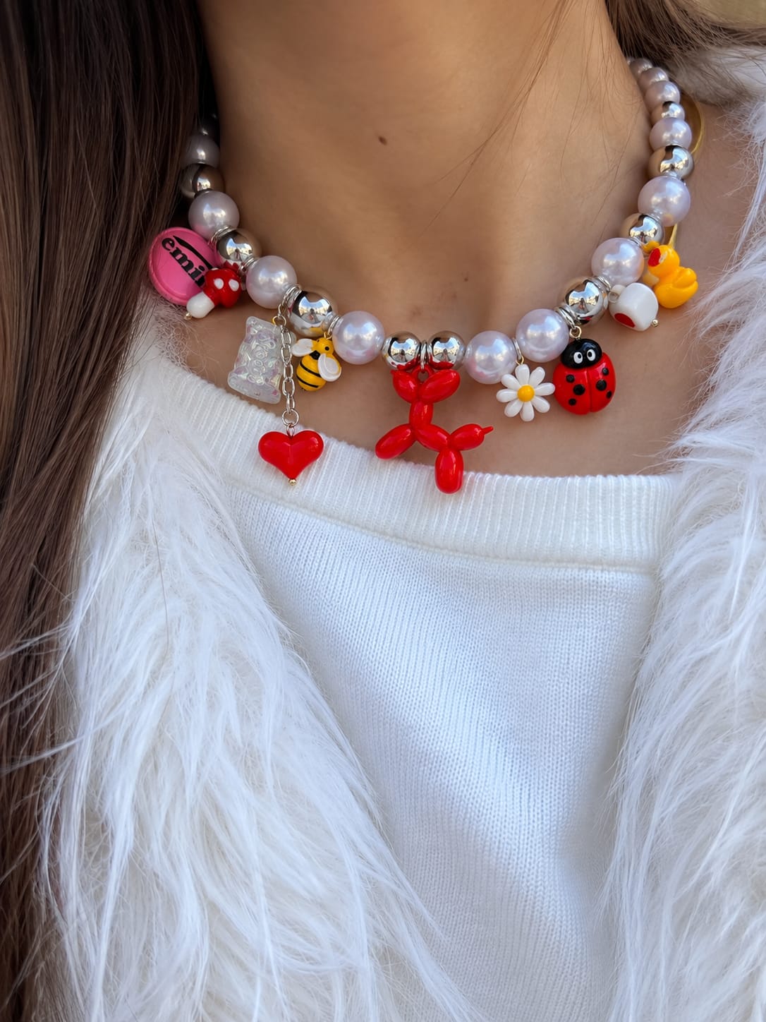 Collar Perrito Globo Rojo Con Perlas
