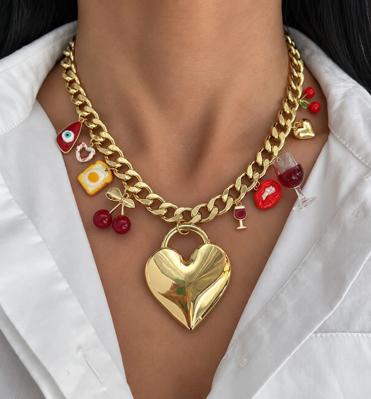 Collar Corazon y Copa de Vino