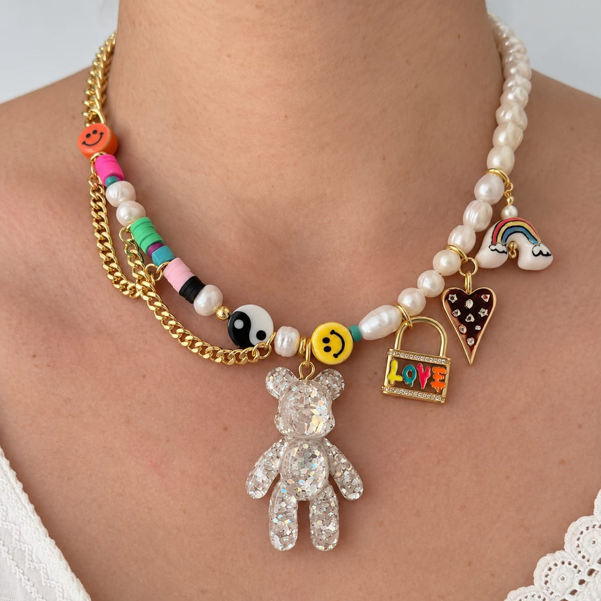 Collar Mitad Perlas Osito