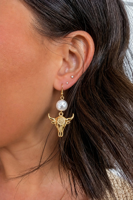 Aretes Colgantes de Toro y Perla